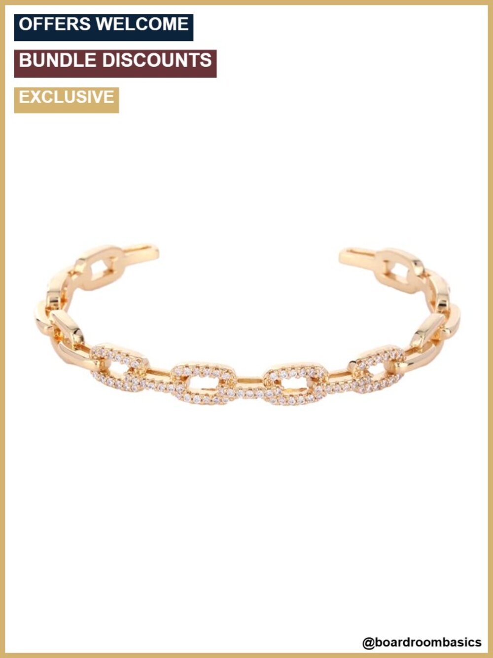 Moissanite Open Bangle Bracelet for Women 18k Gold Plated Cuff Chain Jewelry